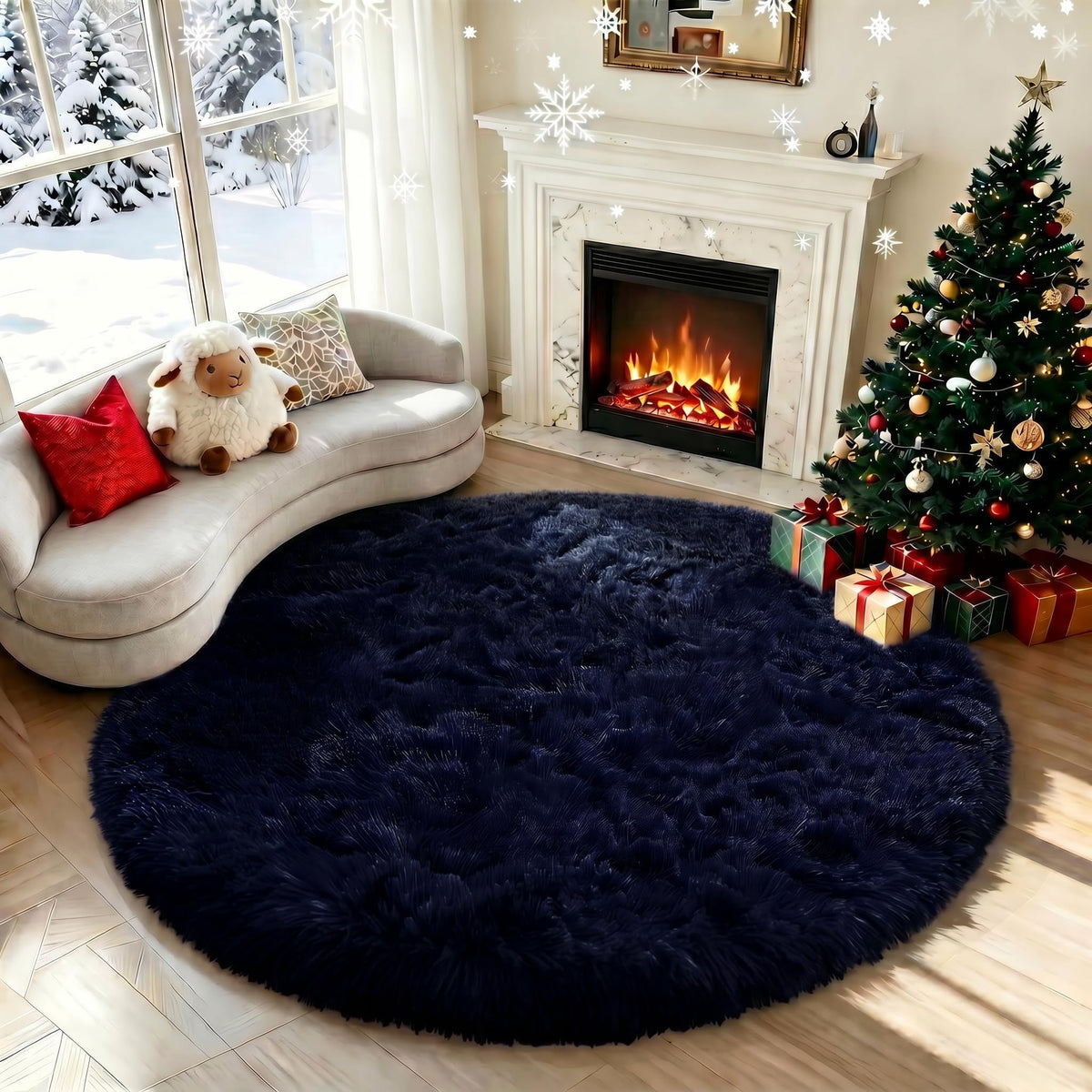 Pink Round Rug for Girls Bedroom 4Ft, Fluffy Shaggy Fuzzy Circle Area Rugs