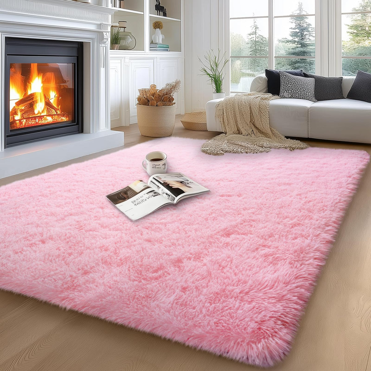 qulint Large Area Rug for Living Room 10x14, Fluffy Tan Rug for Bedroom