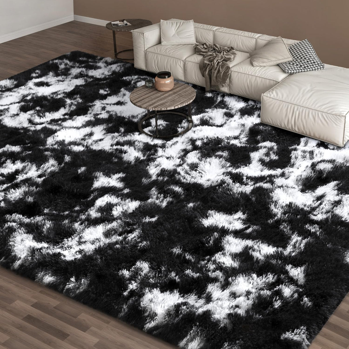 EVOIONOS Area Rug for Bedroom Living Room, Machine Washable 5x7 Fluffy Shag Rug, Soft Plush Non Slip Carpet for Indoor Floor Bedside Nursery Kids Girls Room Dorm, Home Decor Aesthetic, ‌Tie-Dye Camel