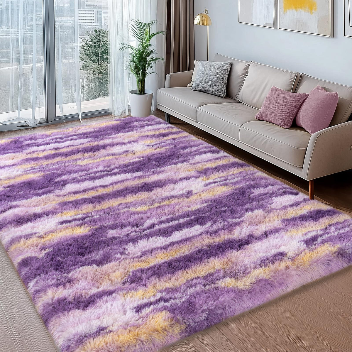 8x10 Large Shag Rugs for Living Room, Washable Abstract Grey