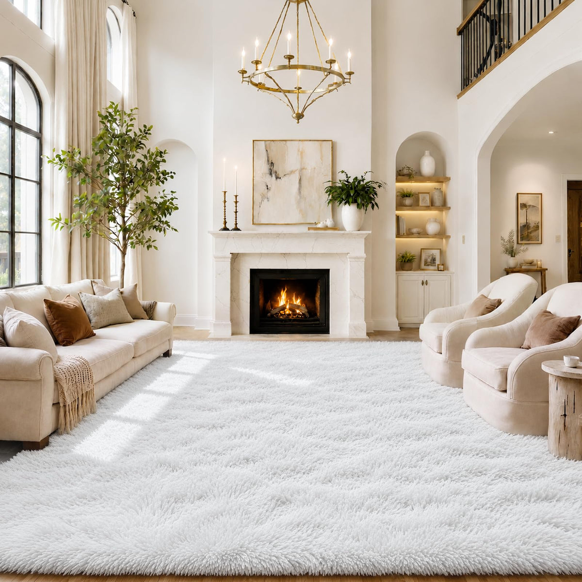 8x10 Area Rugs for Living Room,Cream Large Shaggy Carpet Plush Furry Rug