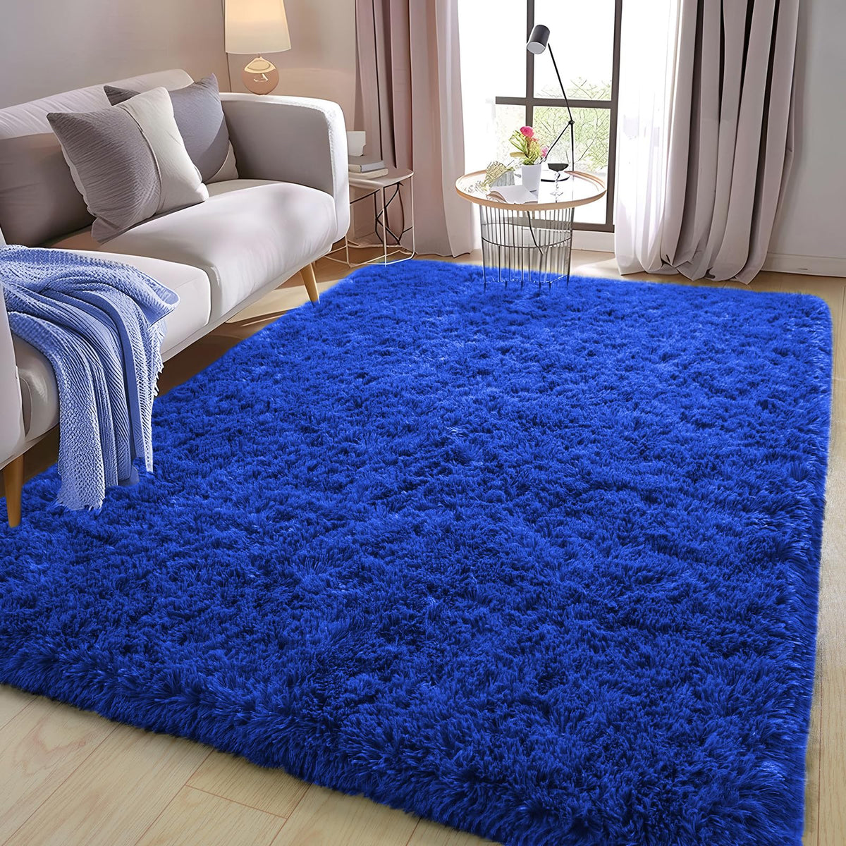 9x12 Large Shag Rugs for Living Room, Washable Abstract Blue Yellow