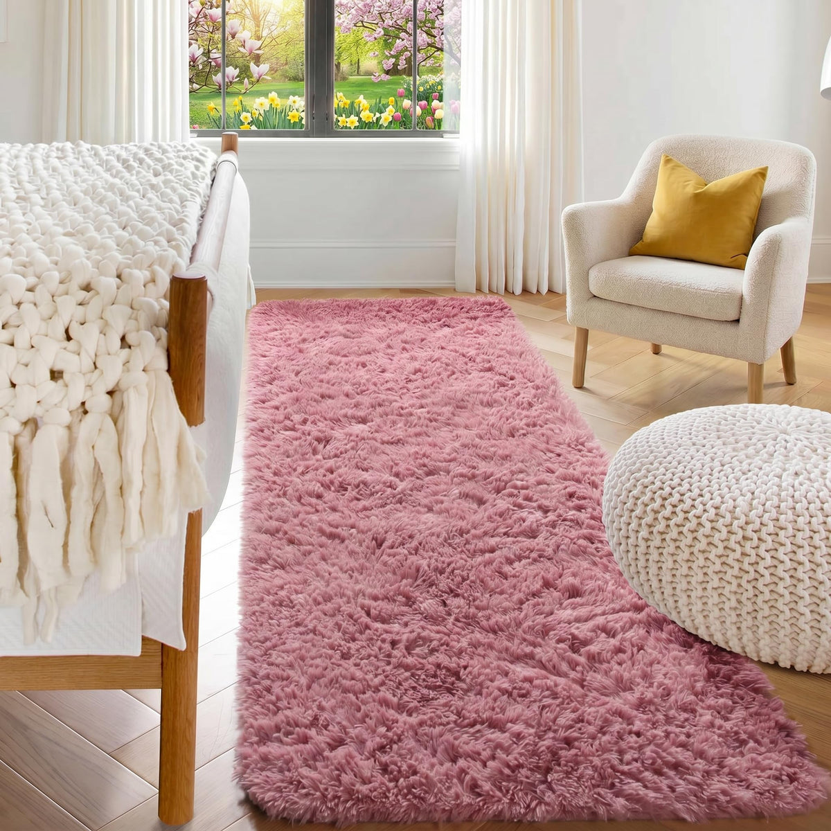Area Rugs for Living Room Bedroom, 5x8 Fluffy Tie-Dyed Light Grey Shag Rug
