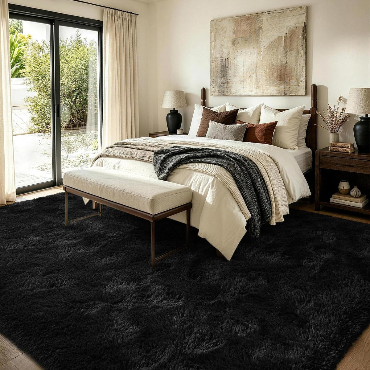 8x10 Area Rugs for Living Room Fluffy Carpet(Black)