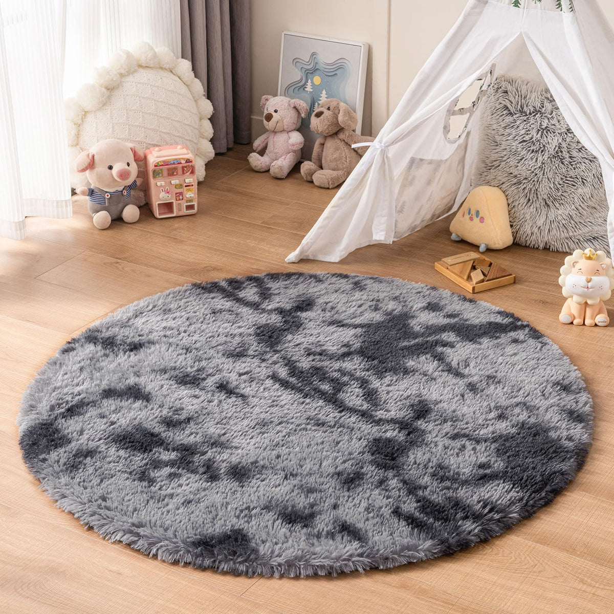 duduta Navy Blue Fluffy Bedroom Rug 3x5 ft, Tie-Dye Shag Plush Area Rug