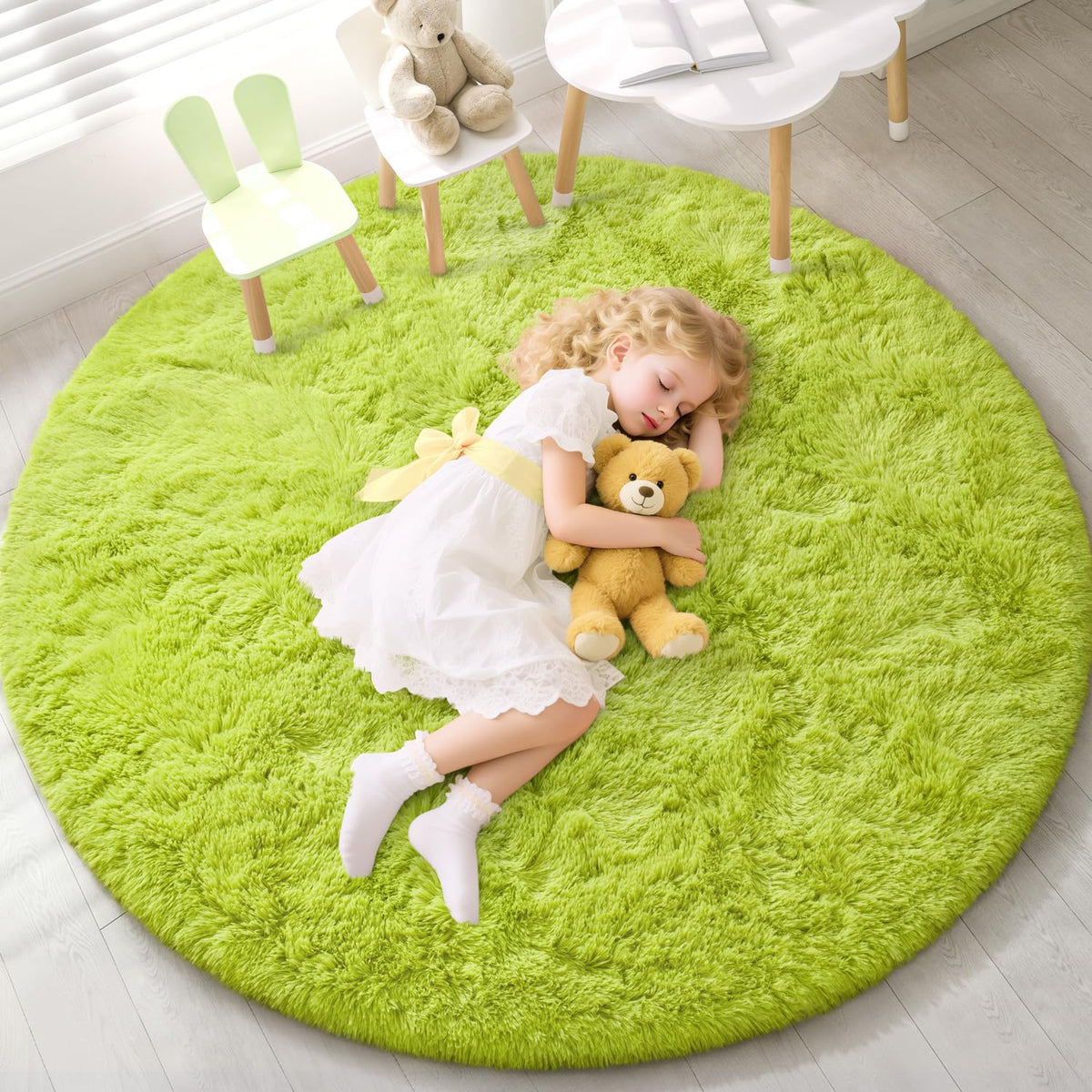 EVOIONOS Pink Round Rug for Bedroom, 4x4 Ft Fluffy Soft Circle Area Rugs for Living Room, Plush Shaggy Circular Carpet for Indoor Floor Bedside Girls Nursery, Machine-Washable Home Decor Aesthetic