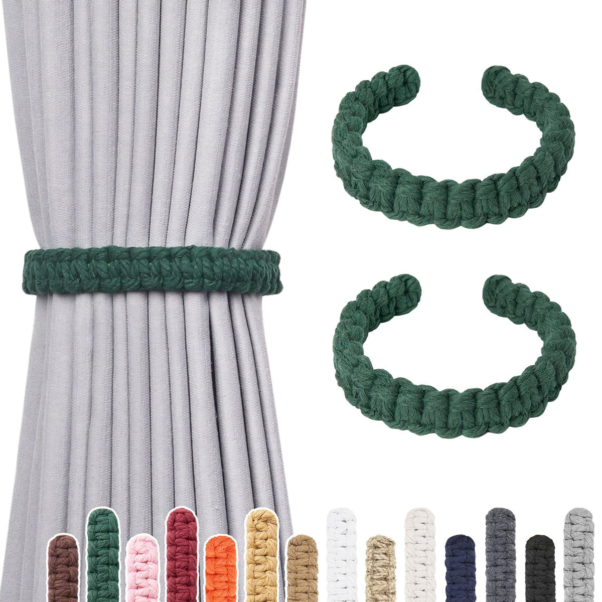 NICEEC 2 Pack Natural Cotton Rope Curtain Tiebacks Farmhouse Rustic Style Decorative Drape Tie Backs Handmade Braided Curtain Holdbacks for Home & Office Sheer/Light Weight Drapery (C-White-S)