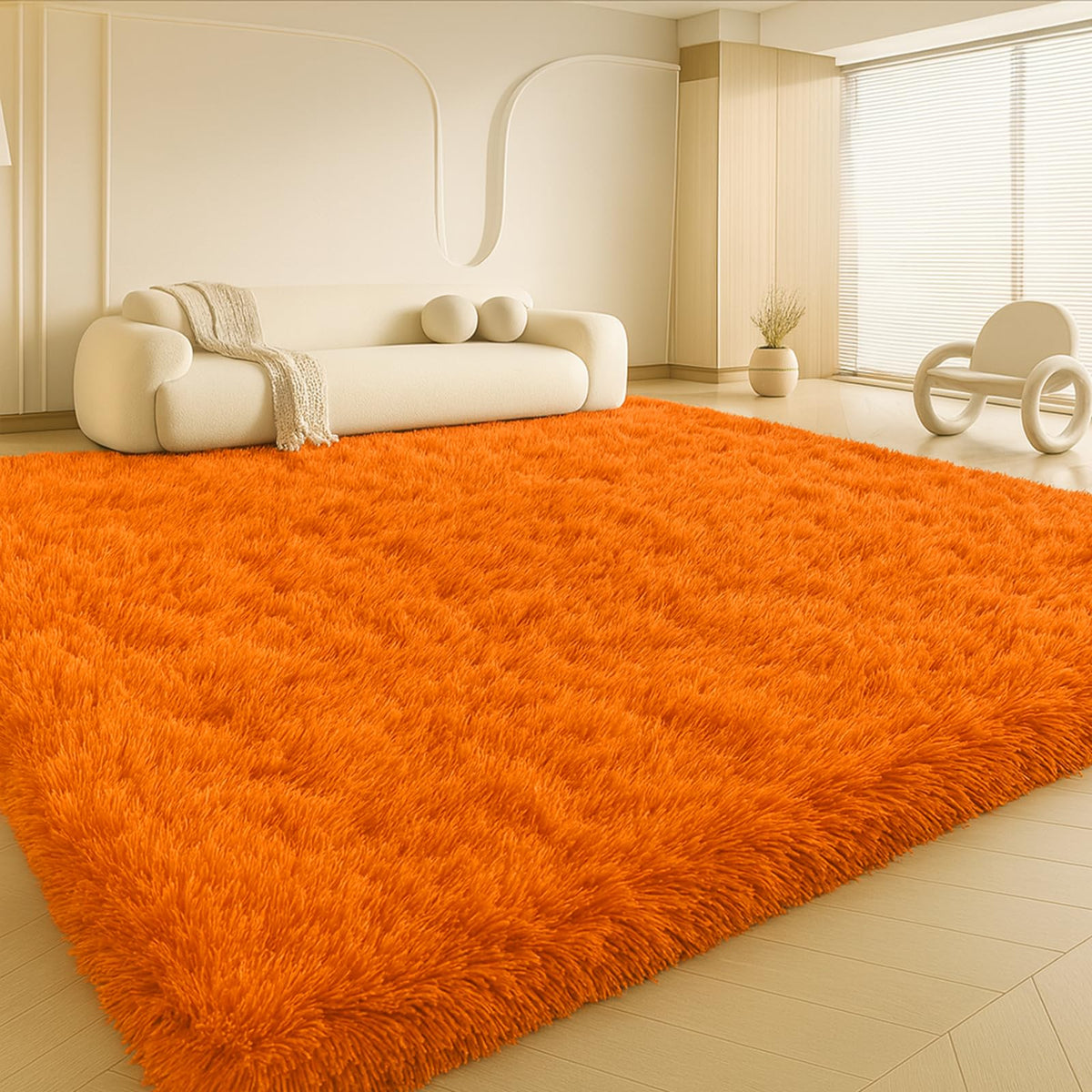 8x10 Beige Fluffy Shag Area Rug, Non-Slip Soft Carpet for Home