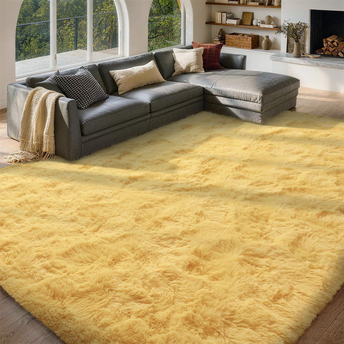 8x10 Area Rugs for Living Room Fluffy Carpet(Black)