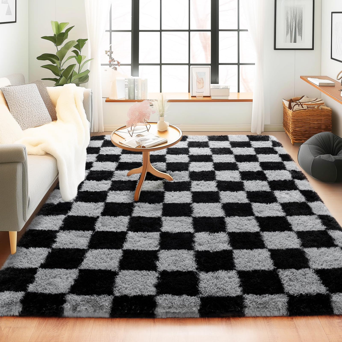 8x10 Area Rugs for Living Room, Large Ultra Fluffy Fuzzy Shag Rug for Bedroom, Modern Plush Soft High Pile Upgrade Non-Slip Carpet for Kids Girls and Boys Room Decor, Tie-Dyed Blue Grey