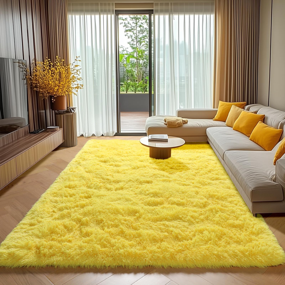 Area Rugs for Living Room Bedroom, 5x8 Fluffy Tie-Dyed Light Grey Shag Rug