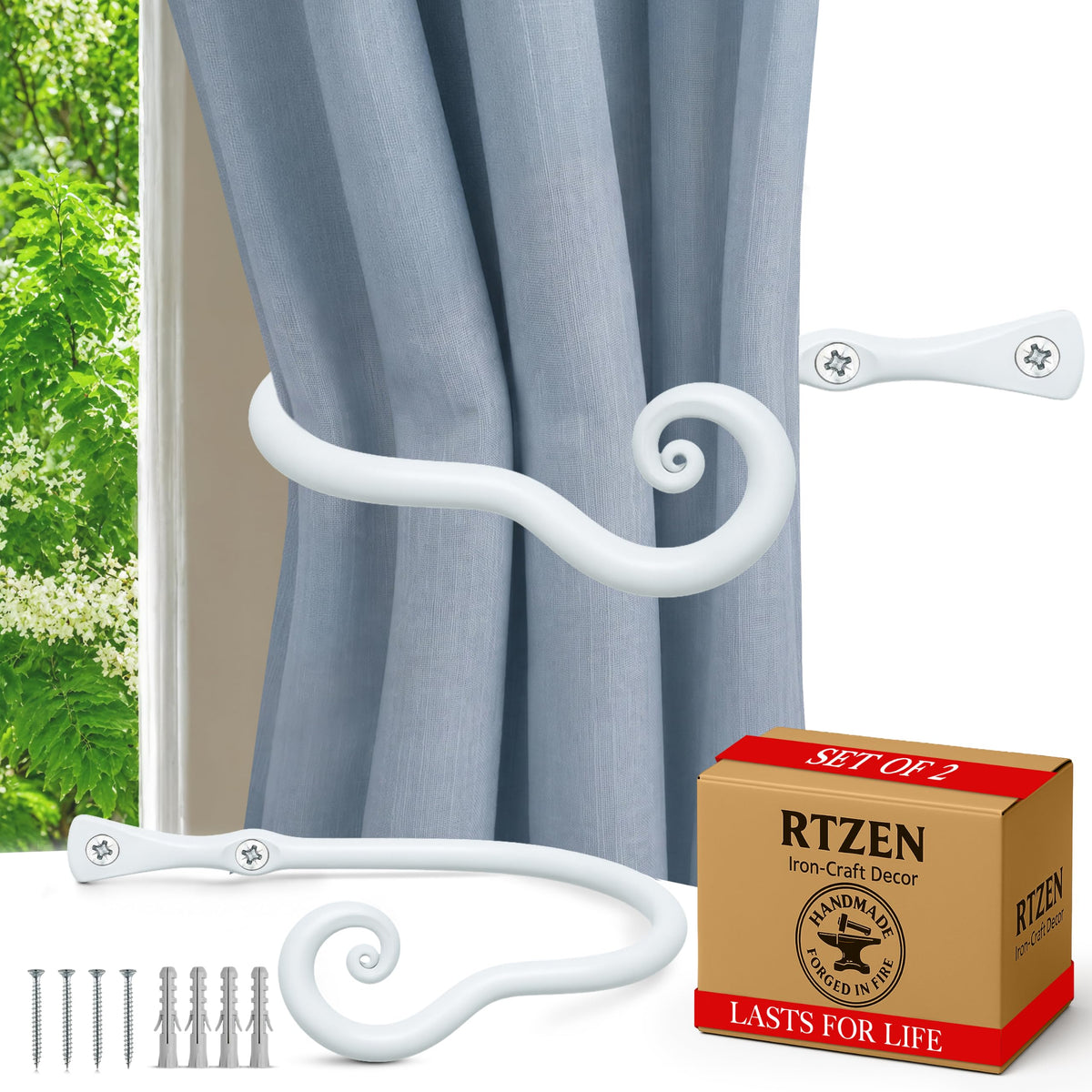 RTZEN Metal Curtain Tiebacks, Drapery Holders for Wall, 2 Pcs