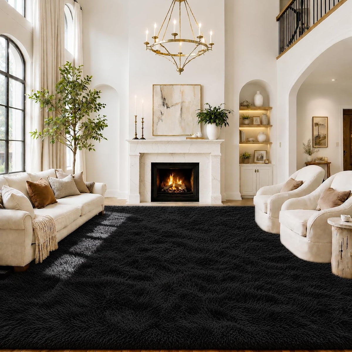 8x10 Area Rugs for Living Room,Cream Large Shaggy Carpet Plush Furry Rug