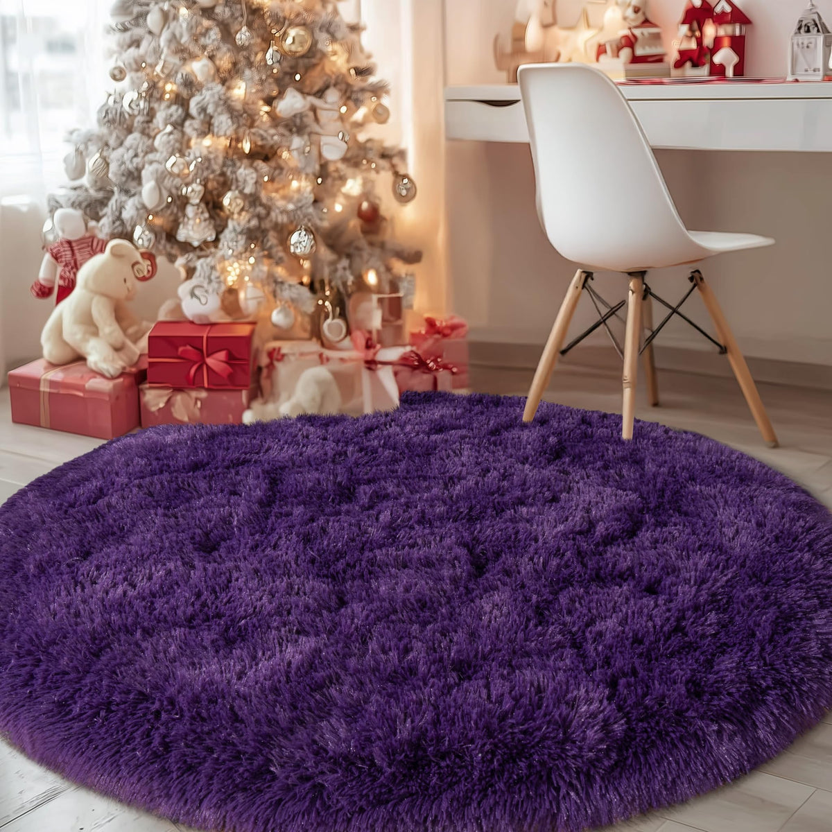 8x10 Abstract Blue Fluffy Rug for Bedroom Living Room Washable Non-Slip