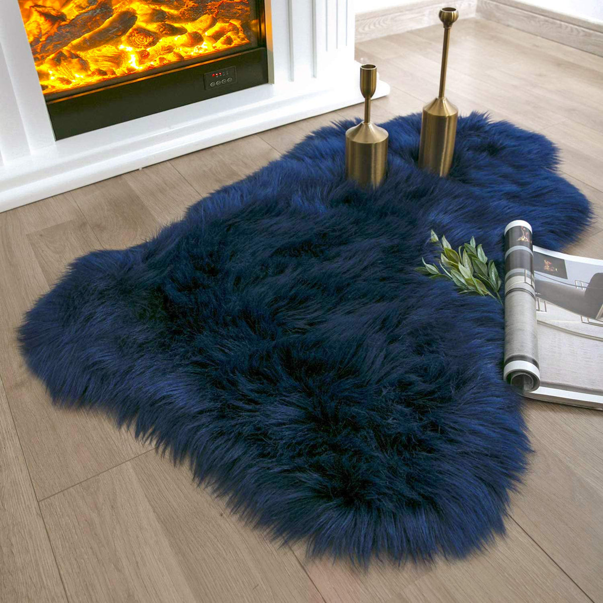 Ashler Faux Fur Rug, White, 2 x 6 Ft, Machine Washable