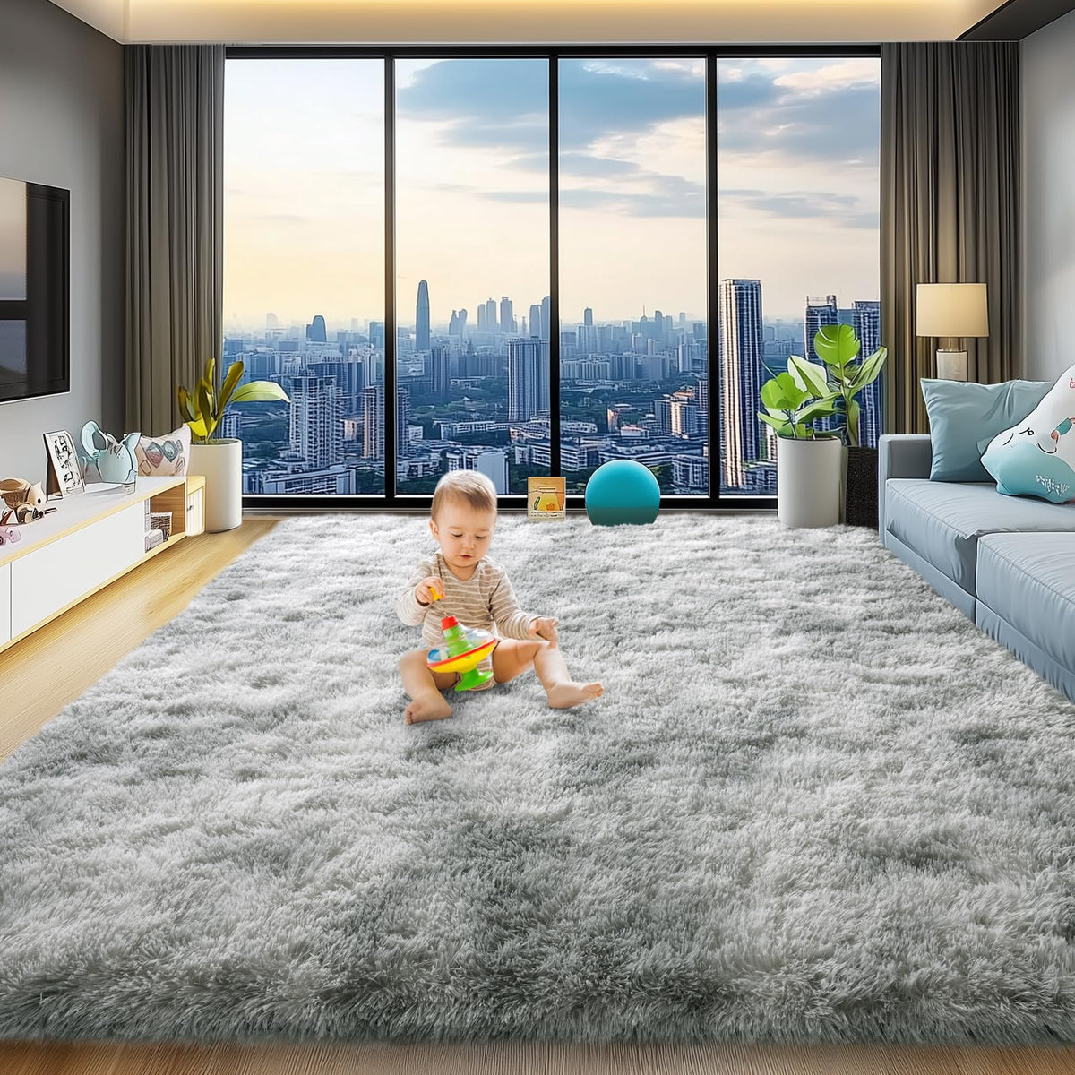 qulint Large Area Rug for Living Room 10x14, Fluffy Tan Rug for Bedroom
