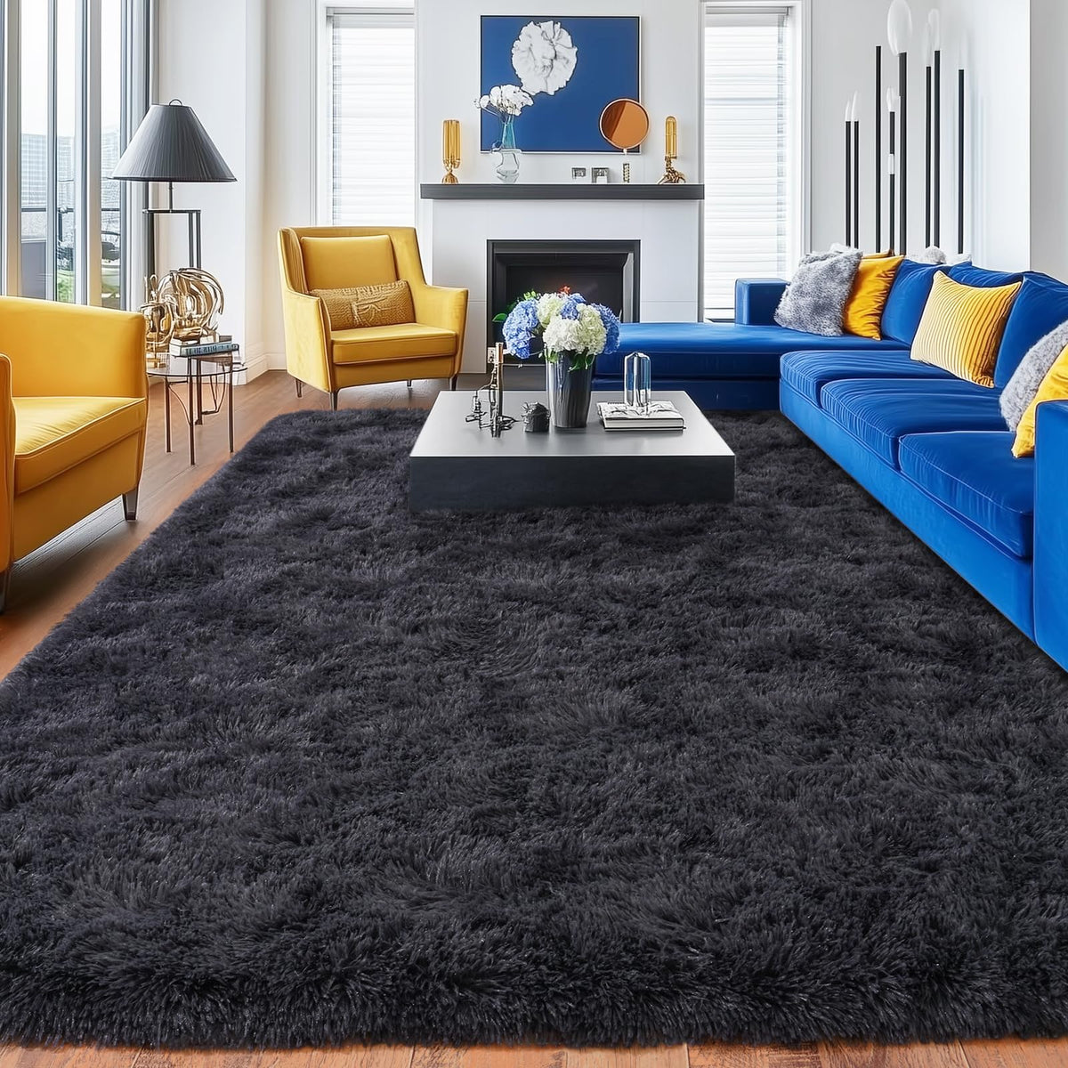 8x10 Area Rugs for Living Room, Ultra Soft Large Shag Black Bedroom Rug Upgrade Non-Slip Plush Modern Fluffy Carpet for Kids Boys Girls Room Home Decor Aesthetic
