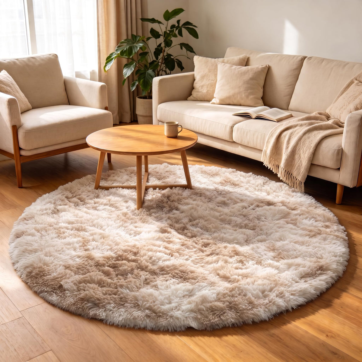 Area Rugs for Living Room Bedroom, 5x8 Fluffy Tie-Dyed Light Grey Shag Rug