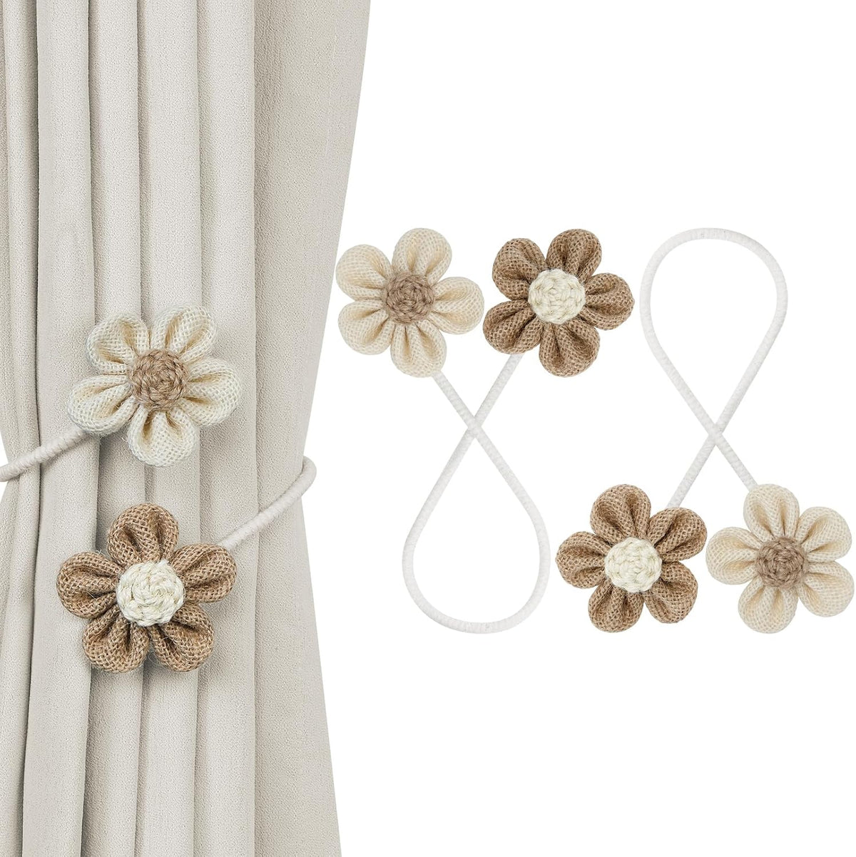 KLOGTSIND Flower Curtain Tiebacks, Decorative Curtain Holdbacks No Drill