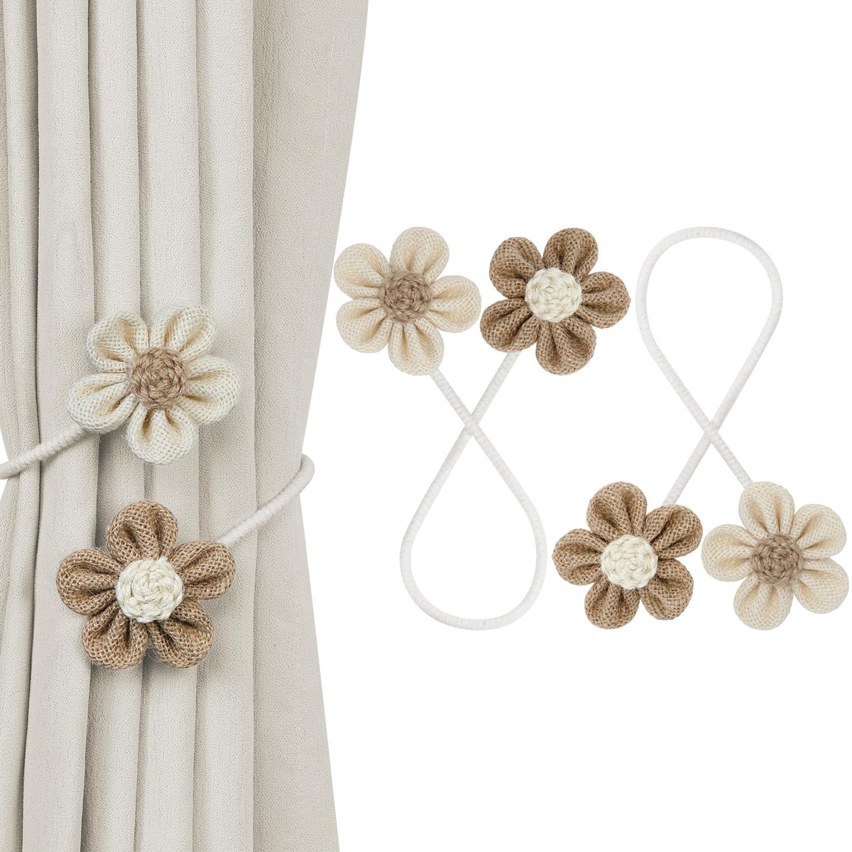 KLOGTSIND Flower Curtain Tiebacks, Decorative Curtain Holdbacks No Drill