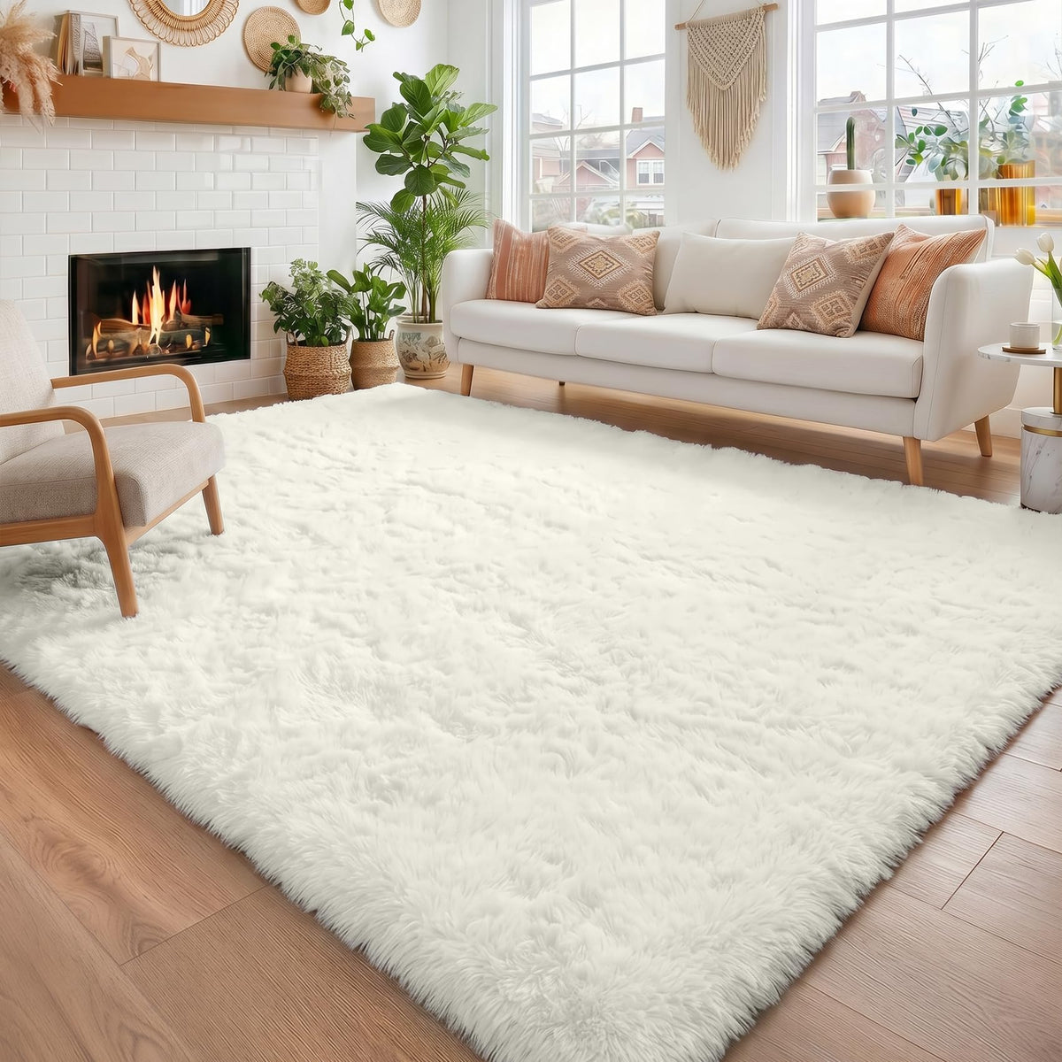 Amdrebio Burnt Orange Shag Plush Large Area Rug 6x9 for Living Room Bedroom