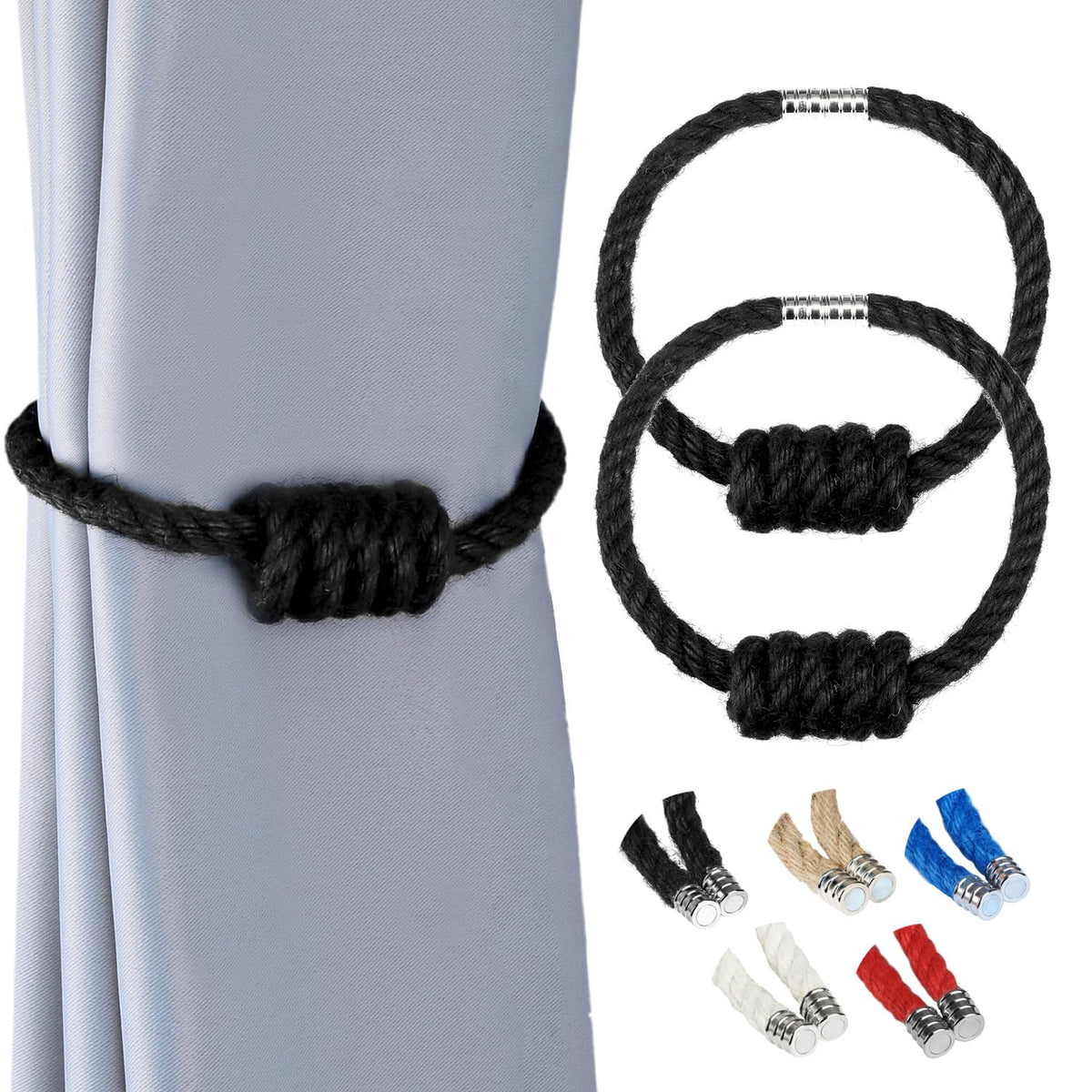 BEL AVENIR Magnetic Jute Curtain Tiebacks 2 Pack Hand-Woven Curtain Ties