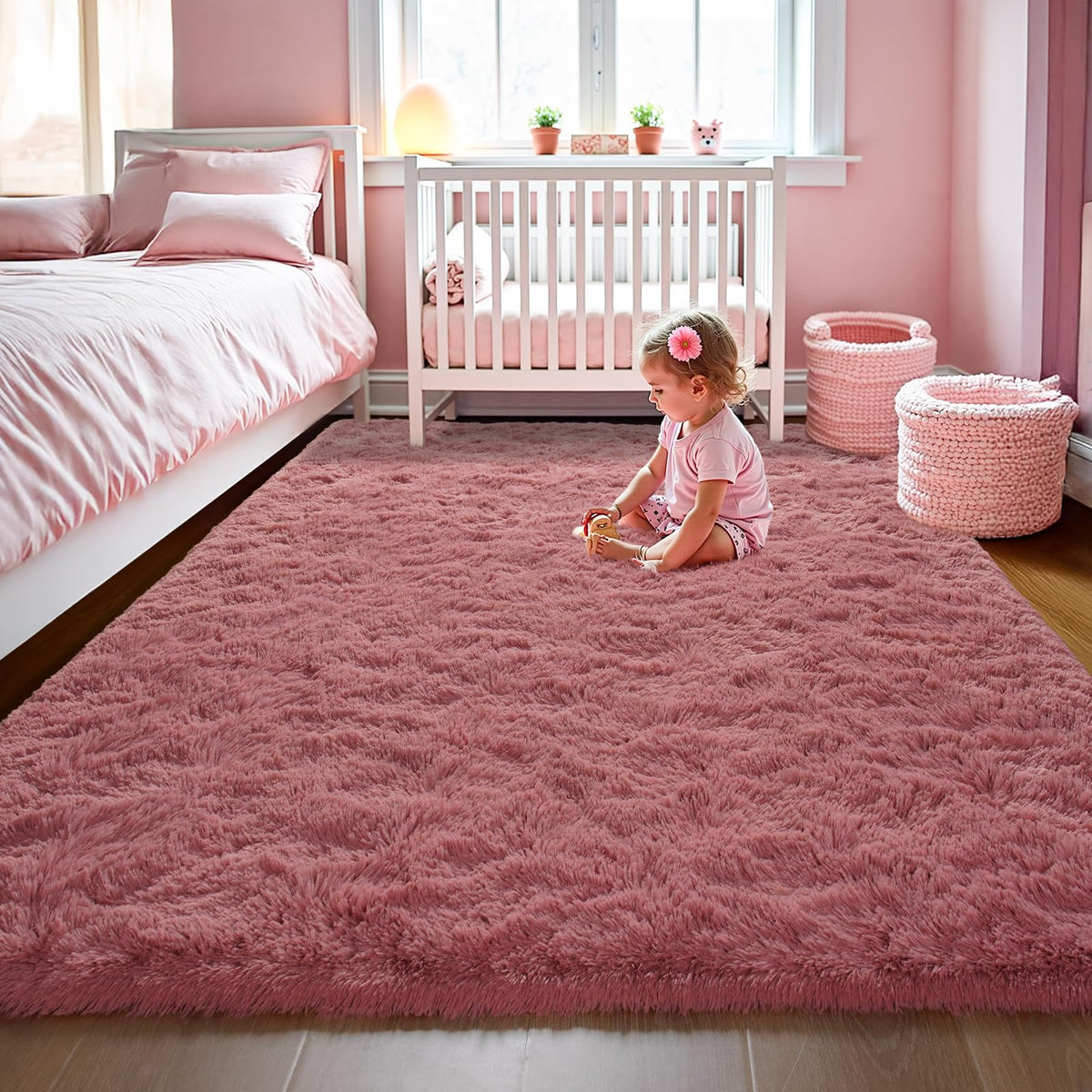 LOCHAS Area Rugs Fluffy Living Room Carpets for Kids Bedroom 6x9, Cream