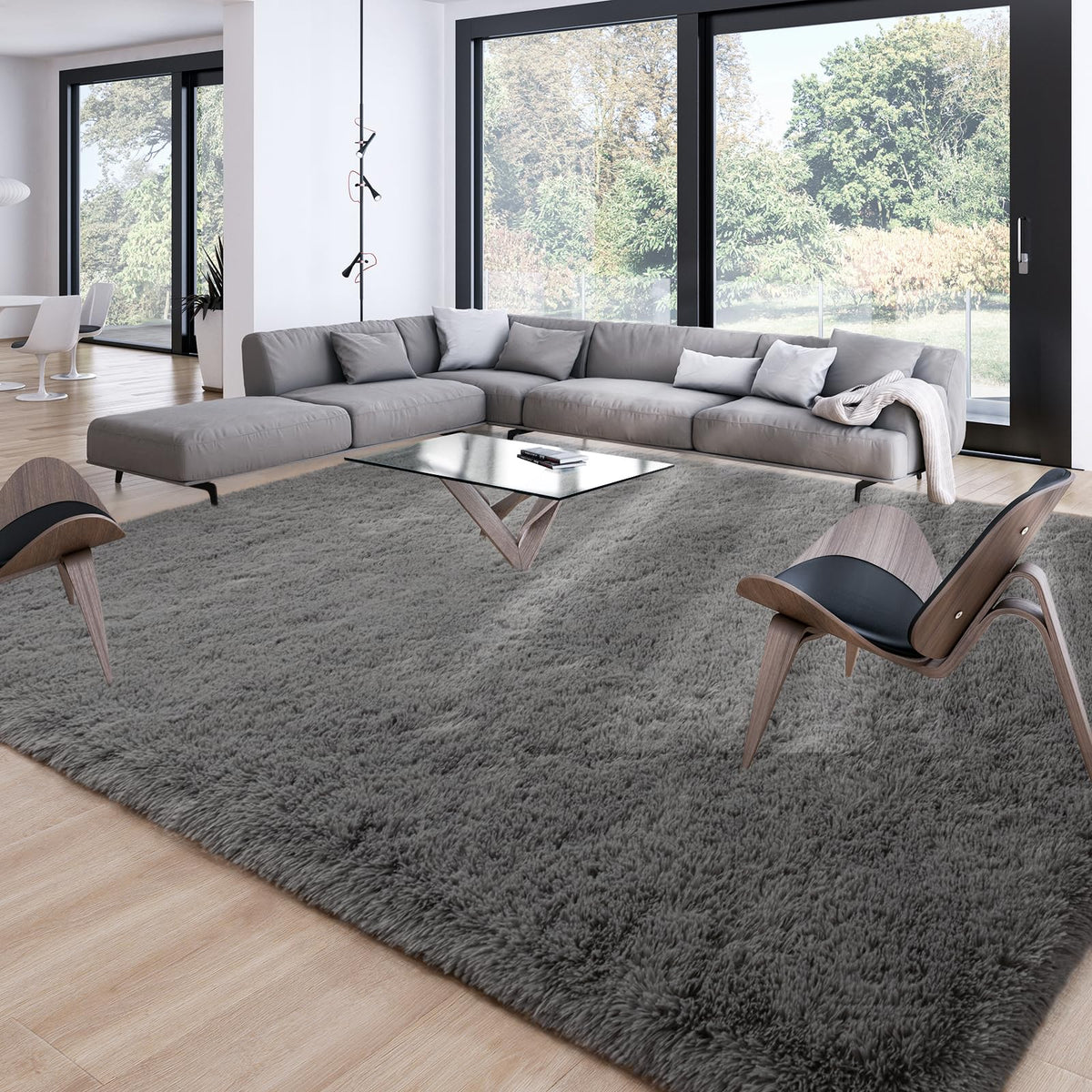 Merelax Soft Modern Indoor Large Shaggy Rug for Livingroom Bedroom Dorm Kids Room Home Decor, Non-Slip Plush Fluffy Furry Fur Area Rugs Comfy Nursery Accent Floor Carpet 9x12 Feet, Black