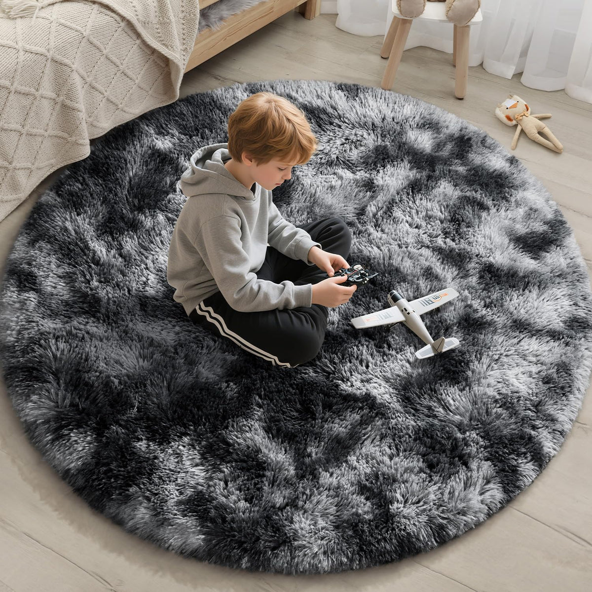 EVOIONOS Area Rug for Bedroom Living Room, Machine Washable 5x7 Fluffy Shag Rug, Soft Plush Non Slip Carpet for Indoor Floor Bedside Nursery Kids Girls Room Dorm, Home Decor Aesthetic, ‌Tie-Dye Camel