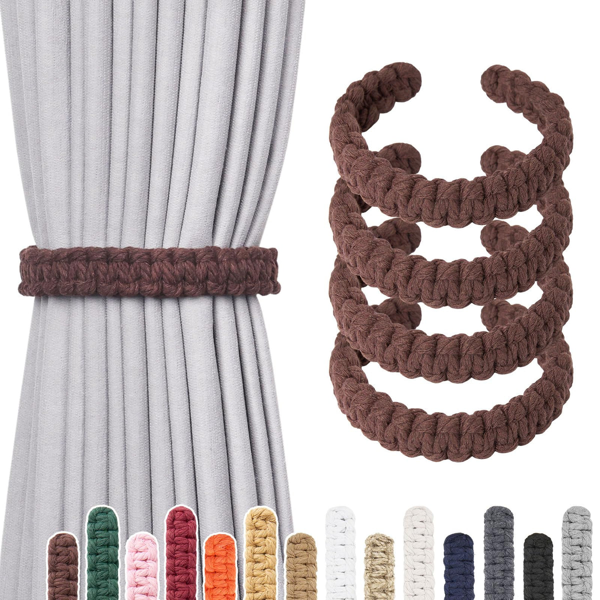 NICEEC 2 Pack Natural Cotton Rope Curtain Tiebacks Farmhouse Rustic Style Decorative Drape Tie Backs Handmade Braided Curtain Holdbacks for Home & Office Sheer/Light Weight Drapery (C-White-S)