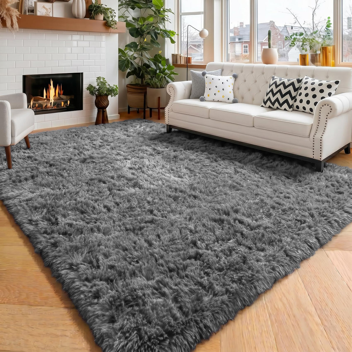 Amdrebio Burnt Orange Shag Plush Large Area Rug 6x9 for Living Room Bedroom