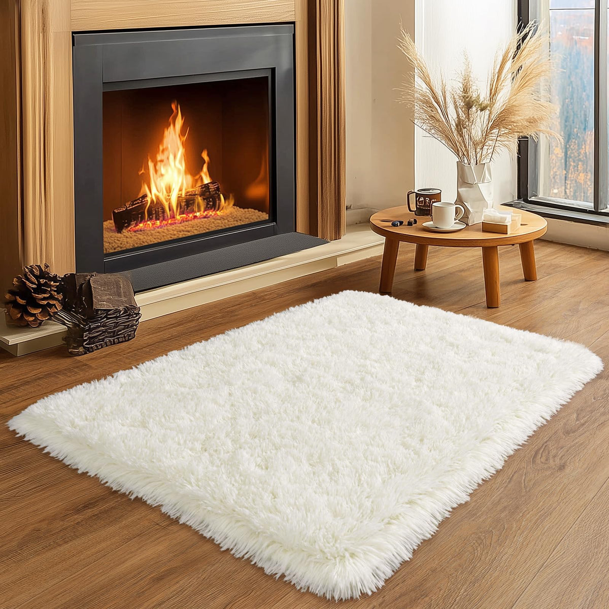 8x10 Area Rugs for Living Room, Cream White Soft Fuzzy Large Shaggy Rug