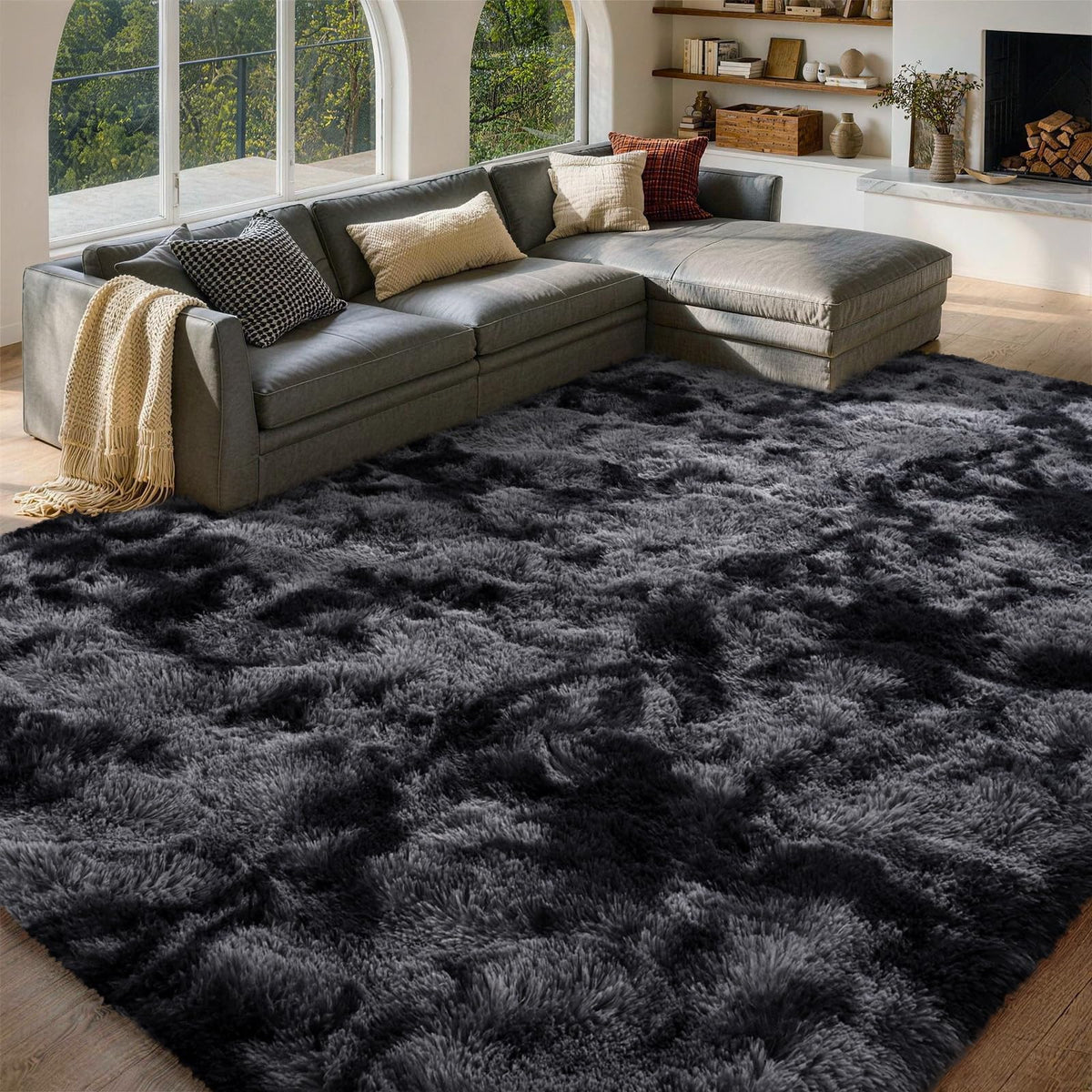 8x10 Area Rugs for Living Room Fluffy Carpet(Black)