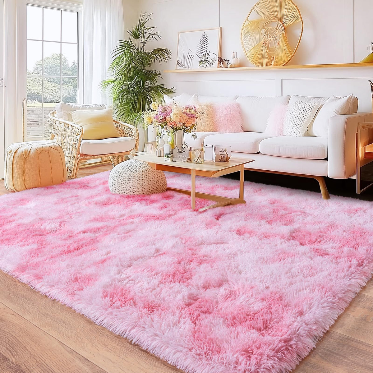 8x10 Area Rugs for Living Room, Large Ultra Fluffy Fuzzy Shag Rug for Bedroom, Modern Plush Soft High Pile Upgrade Non-Slip Carpet for Kids Girls and Boys Room Decor, Tie-Dyed Blue Grey