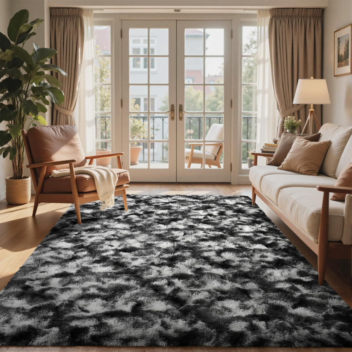 8x10 Ft Extra Large Shag Rugs for Living Room, Tie Dyed Ultra Soft Fluffy Furry Area Rugs for Bedroom Indoor Floor, Aesthetic Carpet for Kids Home Decor (Dark Grey)