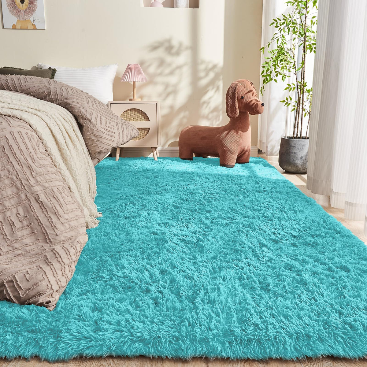 OPPODREAM 5x7 Beige Rugs for Bedroom, Ultra-Soft Fluffy Area Rugs for Living Room, 5 x 7 Shag Carpet for Nursery, Kids, Girl, Boy, Baby, Plush, Fuzzy, Shaggy, Cute Home Decor