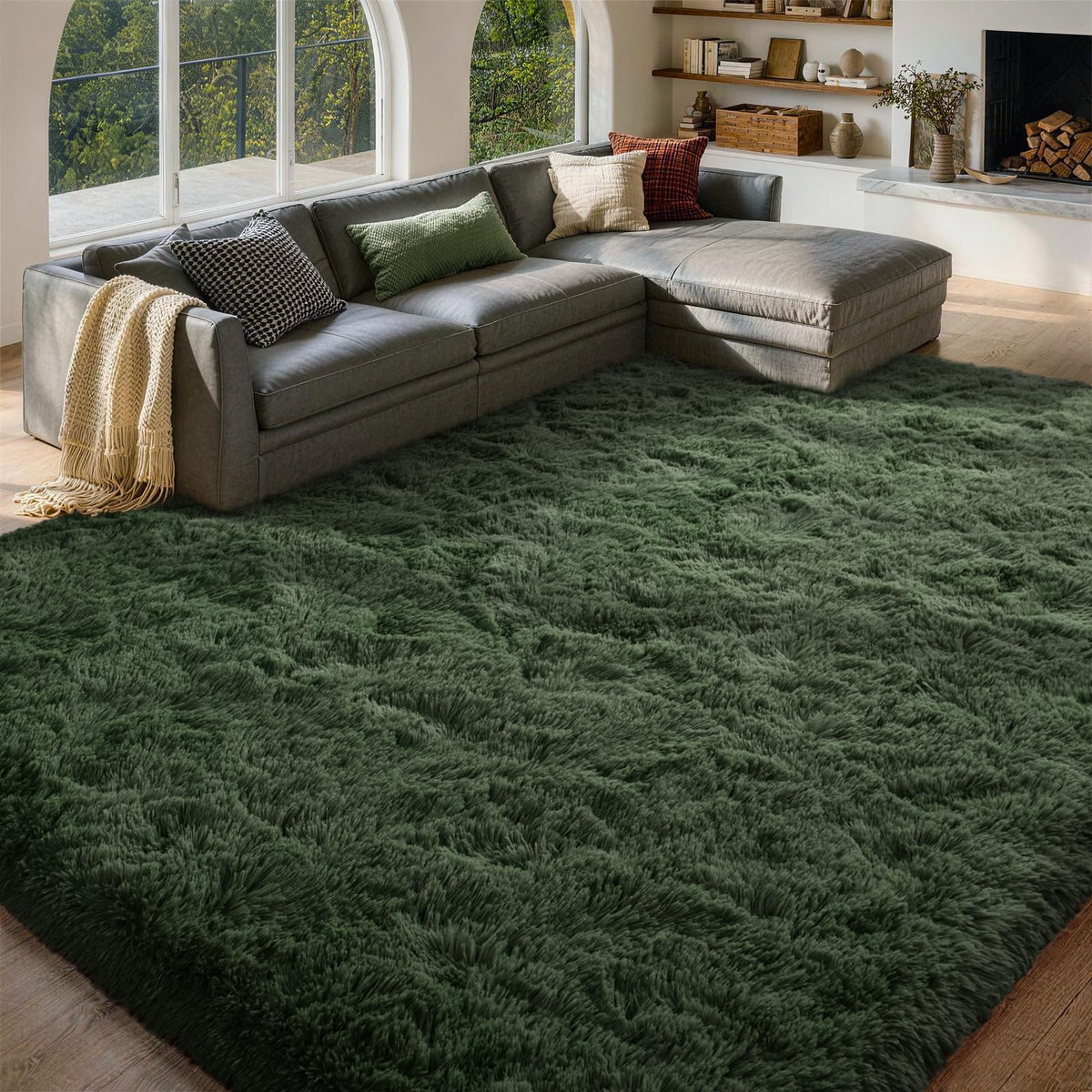 8x10 Area Rugs for Living Room Fluffy Carpet(Black)
