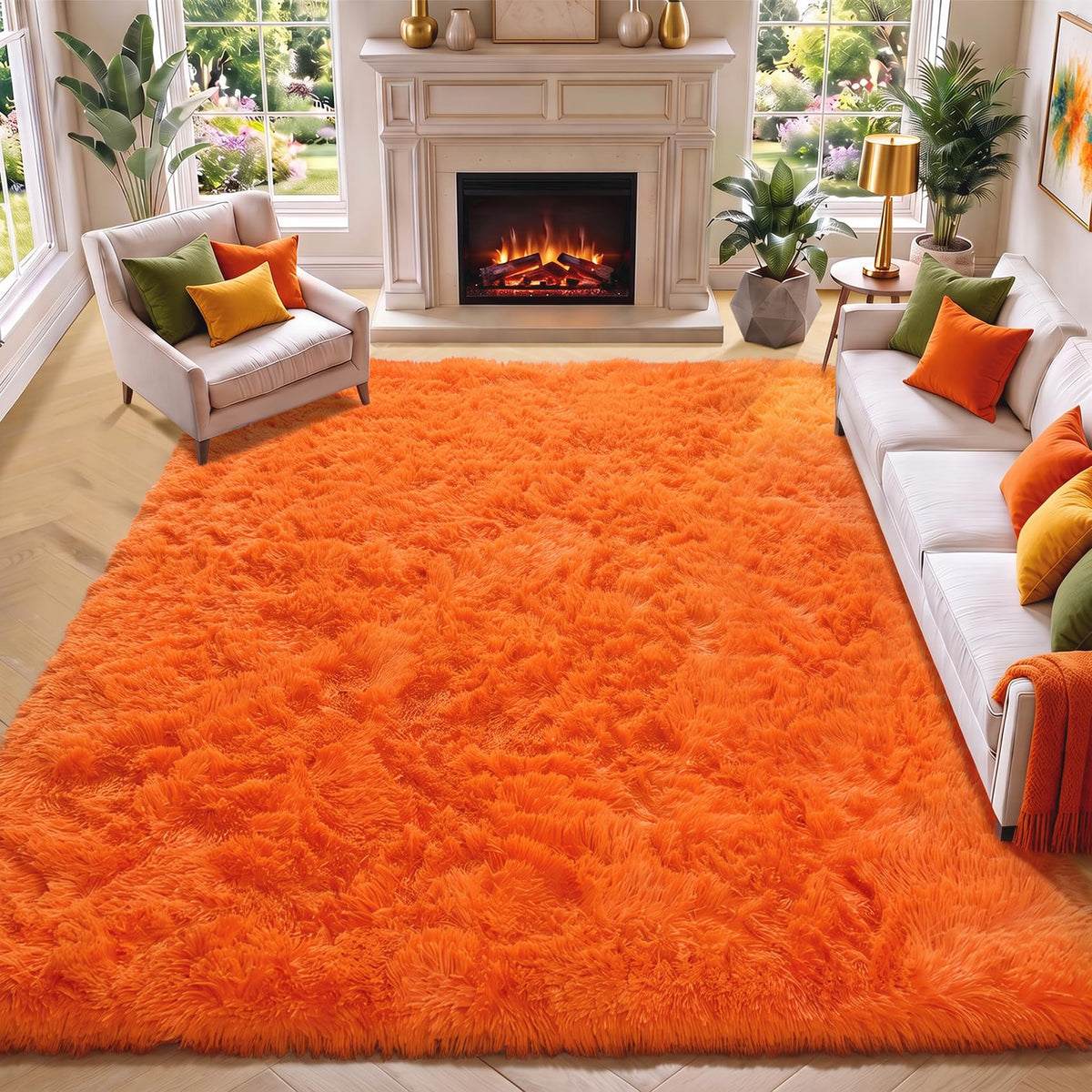 Area Rugs for Living Room Bedroom, 5x8 Fluffy Tie-Dyed Light Grey Shag Rug