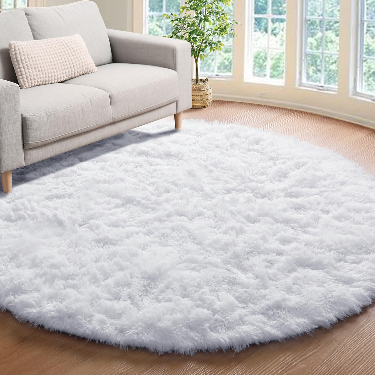 Area Rugs for Living Room Bedroom, 5x8 Fluffy Tie-Dyed Light Grey Shag Rug