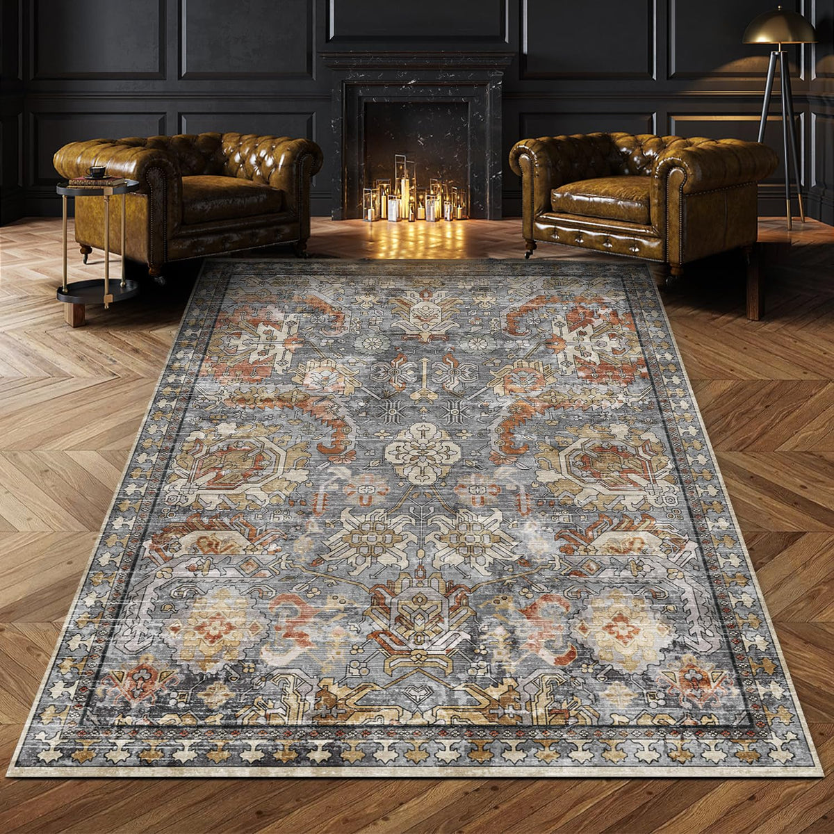 RUGSURE Washable Area Rugs 9' x 12' - 1/6 Thick - Moroccan-Inspired -Stain & Water Resistant Non-Slip - Resistant Rug for Living Room, Bedroom, Nursery, Pet & Child Friendly (Blue and Brown)