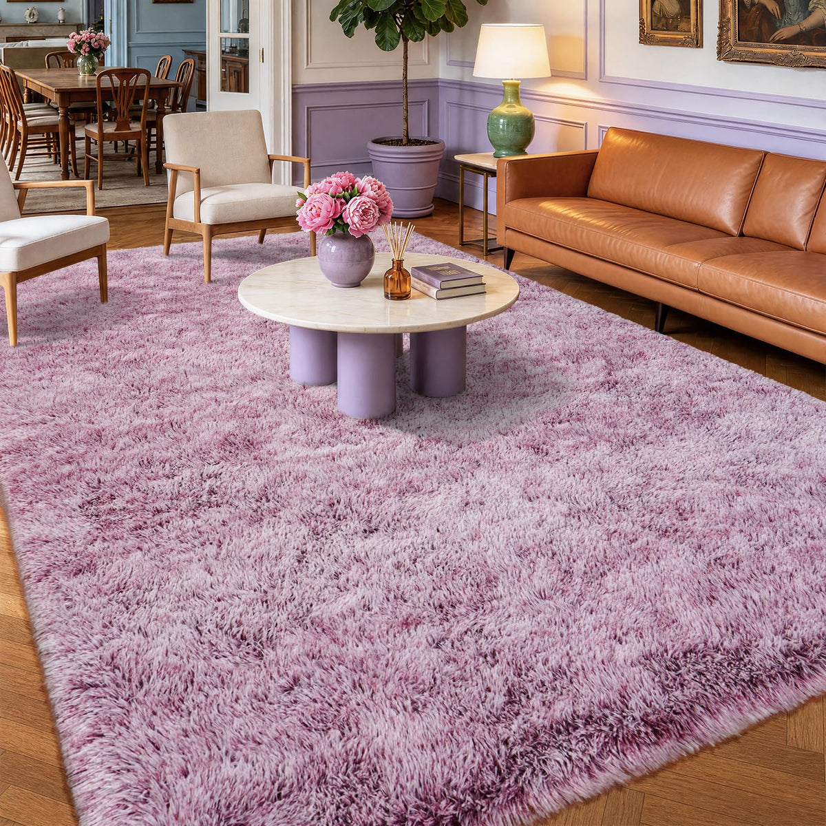 qulint Large Area Rug for Living Room 10x14, Fluffy Tan Rug for Bedroom