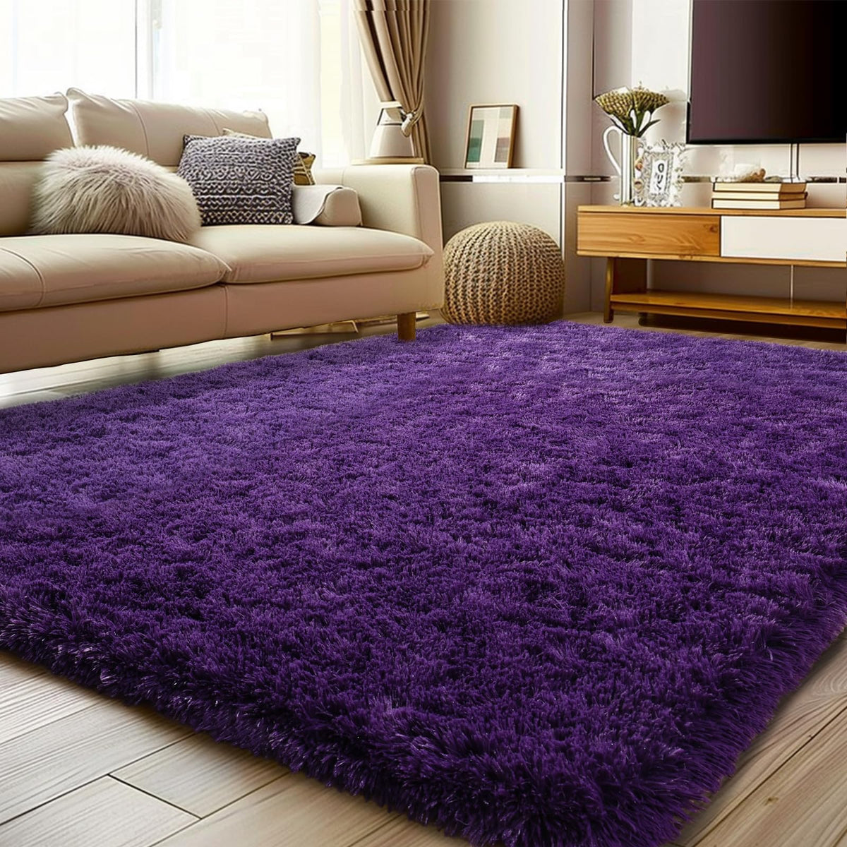 9x12 Large Shag Rugs for Living Room, Washable Abstract Blue Yellow