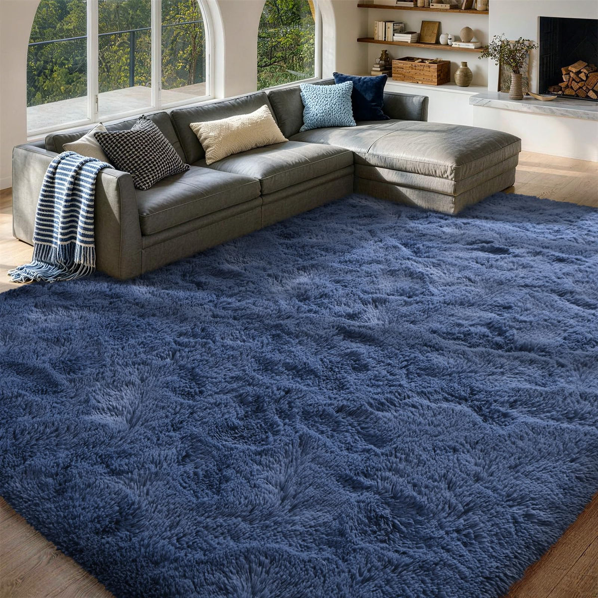 8x10 Area Rugs for Living Room Fluffy Carpet(Black)