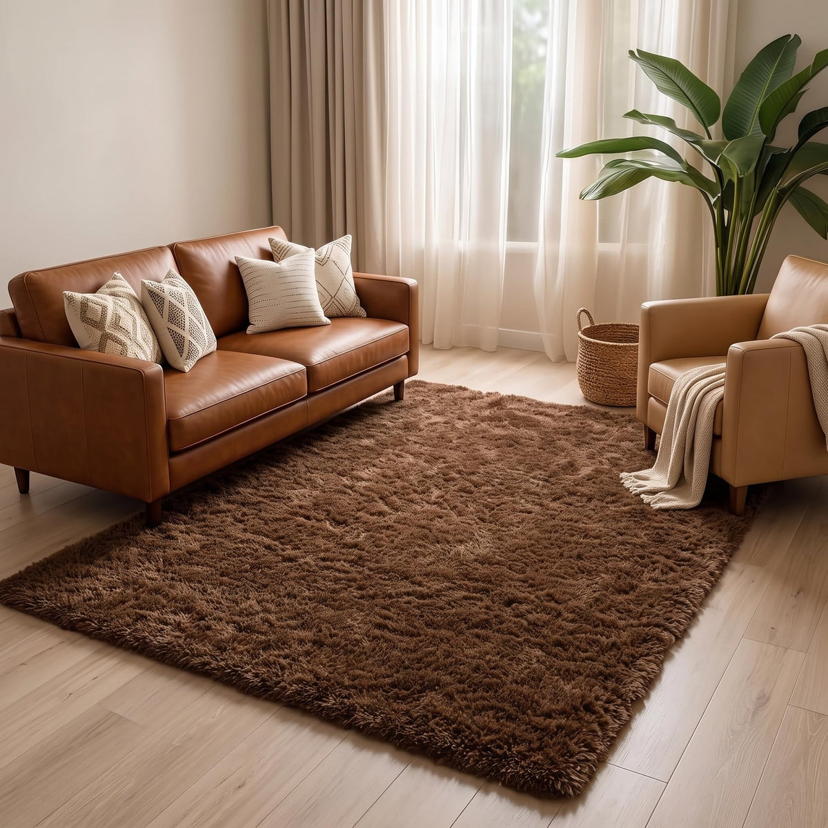 Amdrebio Burnt Orange Shag Plush Large Area Rug 6x9 for Living Room Bedroom