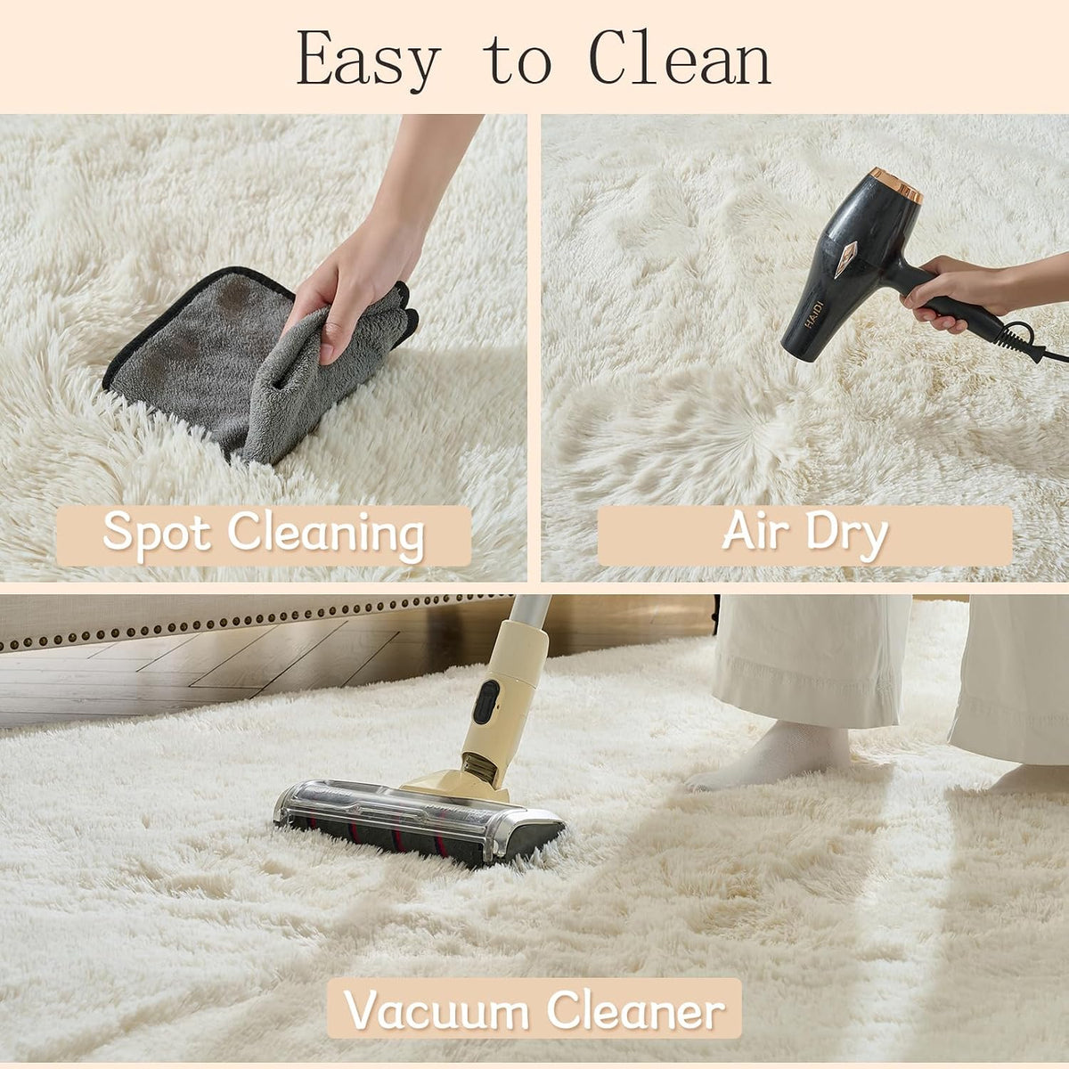 White Fluffy Area Rugs for Bedroom - 5x7 Soft Plush Shag Rug for Living Room Nursery Kids Room - Non Slip Fuzzy Shaggy Floor Carpets for Girls Boys Play Room Dorm Decor,Cream White