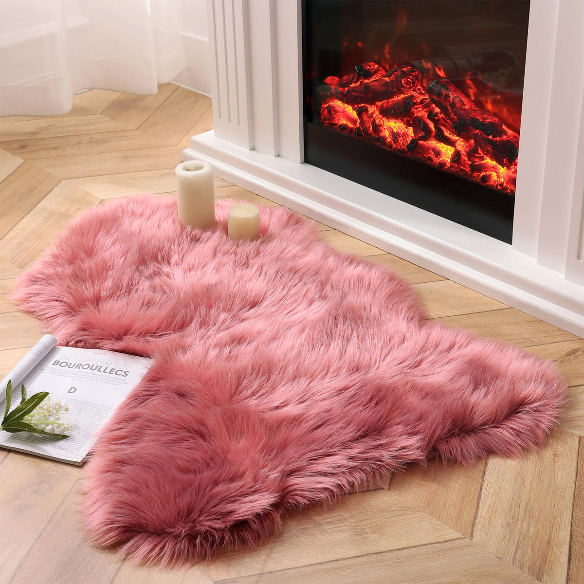 Ashler Faux Fur Rug, White, 2 x 6 Ft, Machine Washable