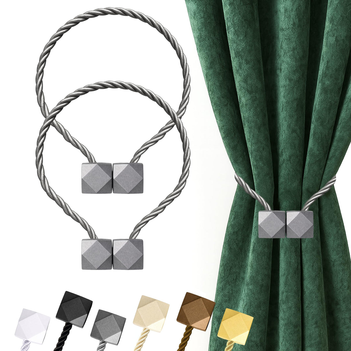 Hion Magnetic Curtain Tiebacks Black 2pcs, Curtain Holdbacks Hooks Holders
