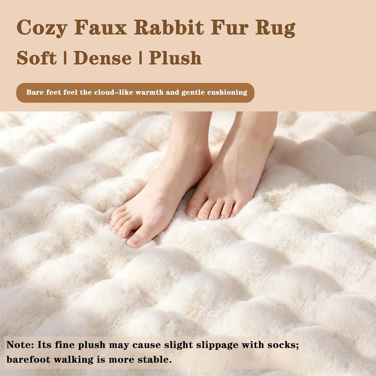 Creamy White Rabbit Plush Rug 8'x10', Fluffy Faux Fur Shaggy Area Rug for Nursery, Kids Room Decor, Soft Fuzzy Carpet for Living Room, Bedroom, Teen Girls Room