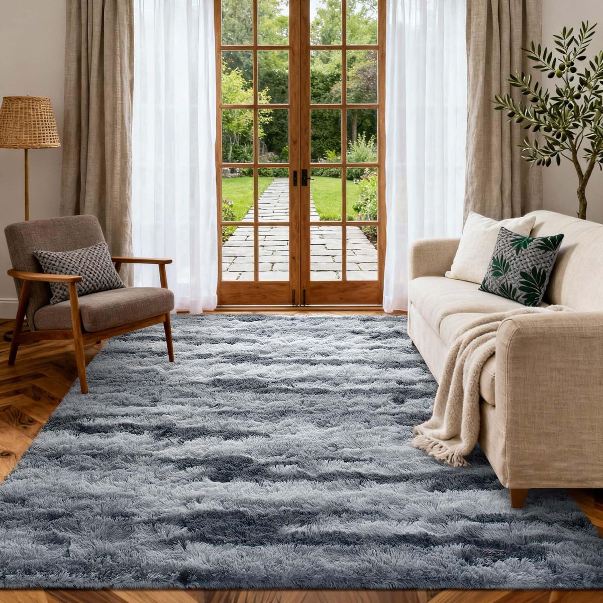8x10 Ft Extra Large Shag Rugs for Living Room, Tie Dyed Ultra Soft Fluffy Furry Area Rugs for Bedroom Indoor Floor, Aesthetic Carpet for Kids Home Decor (Dark Grey)