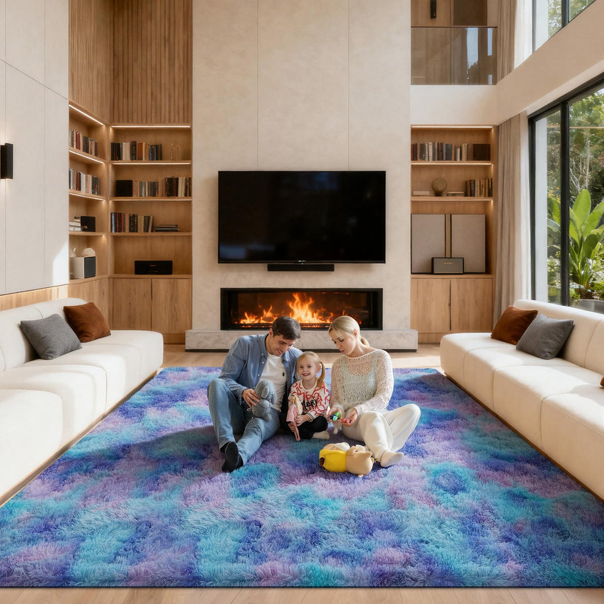 5x7 Large Fluffy Area Rugs for Living Room Bedroom, Light Tan